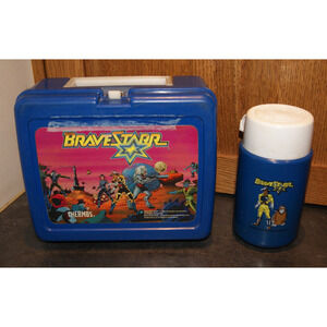 Vintage 1986 BRAVESTARR Blue Plastic THERMOS Lunchbox and thermos!